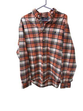 Ralph Lauren Mens Orange Plaid Button-Down Shirt XL Long Sleeve Classic Fit Cott